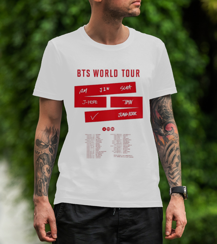 BTS World Tour 2026 RM Jin Suga J Hope Jimin V Jungkook Concert Tour Dates T-Shirt