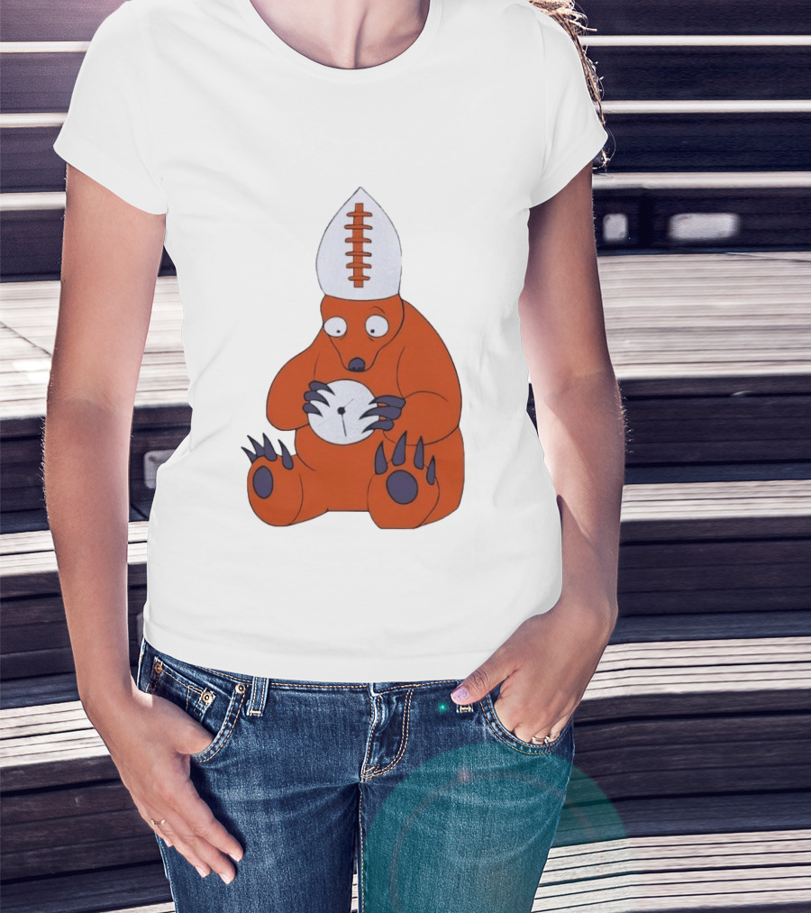 Chicago Bears Mascot Cartoon With Football Pope Hat T-Shirt