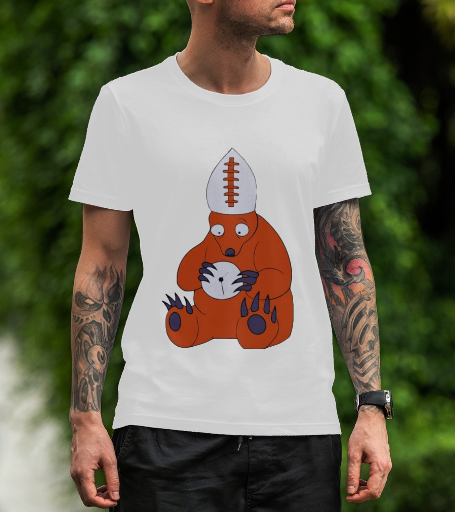 Chicago Bears Mascot Cartoon With Football Pope Hat T-Shirt