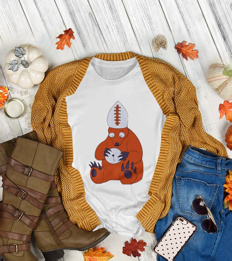Chicago Bears Mascot Cartoon with Football Pope Hat T-Shirt