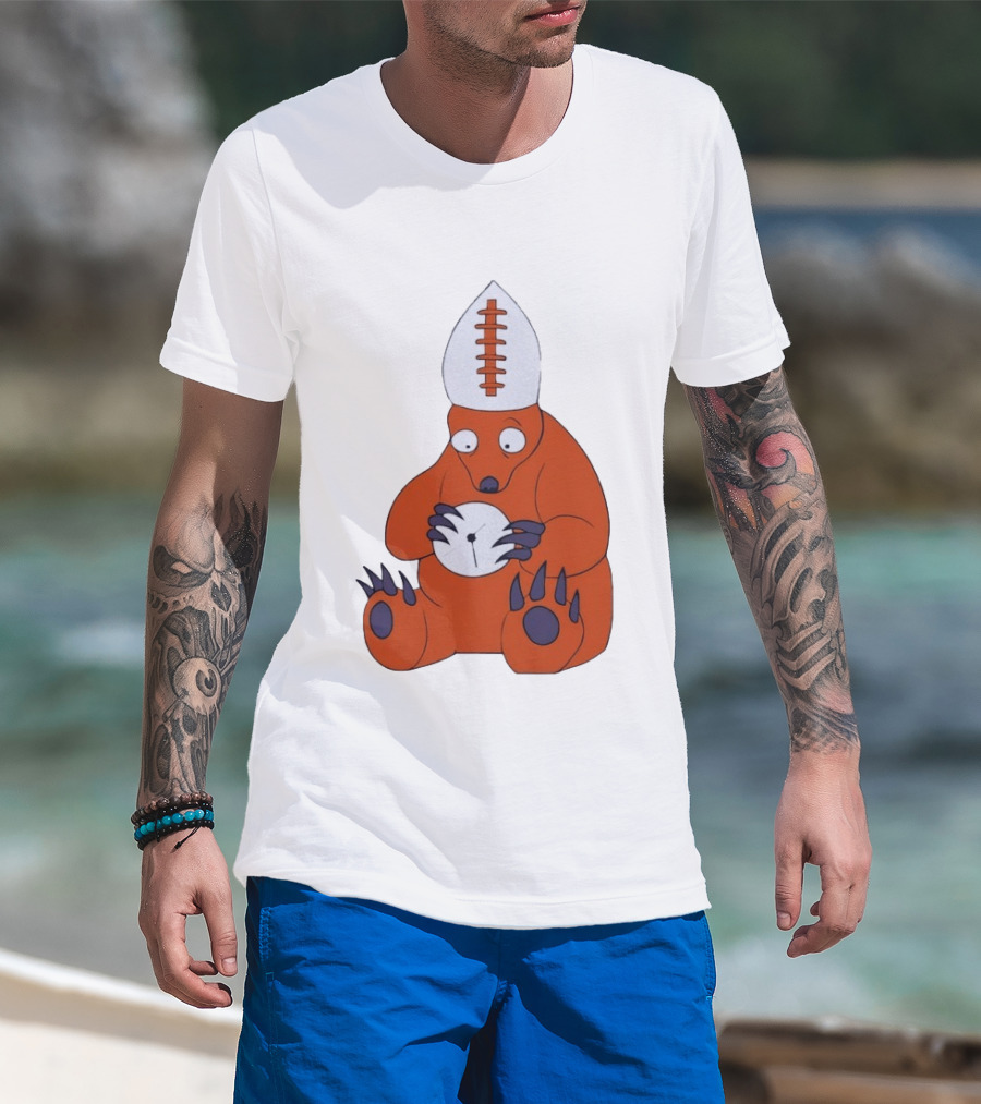 Chicago Bears Mascot Cartoon With Football Pope Hat T-Shirt