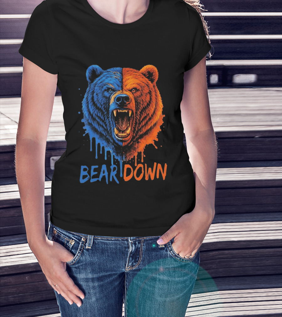 Bear Down Good Better Best Fierce Blue And Orange Bear Face T-Shirt