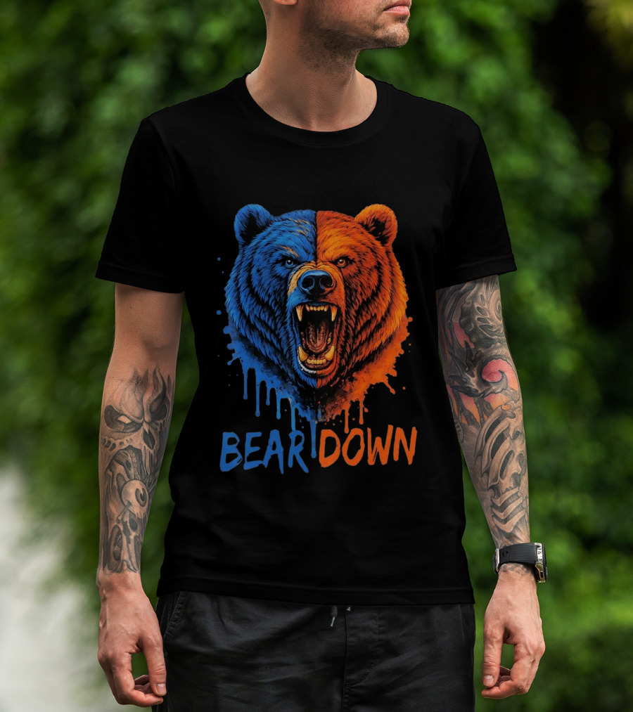 Bear Down Good Better Best Fierce Blue And Orange Bear Face T-Shirt