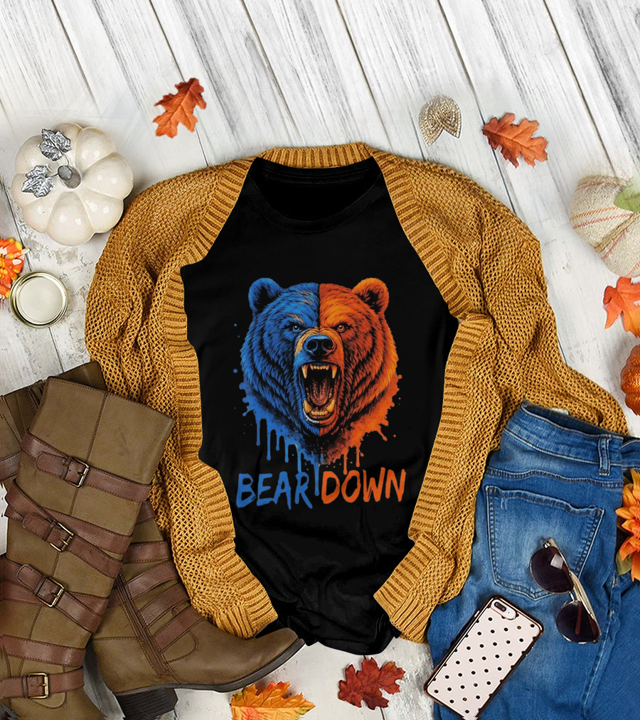 Bear Down Good Better Best Fierce Blue and Orange Bear Face T-Shirt