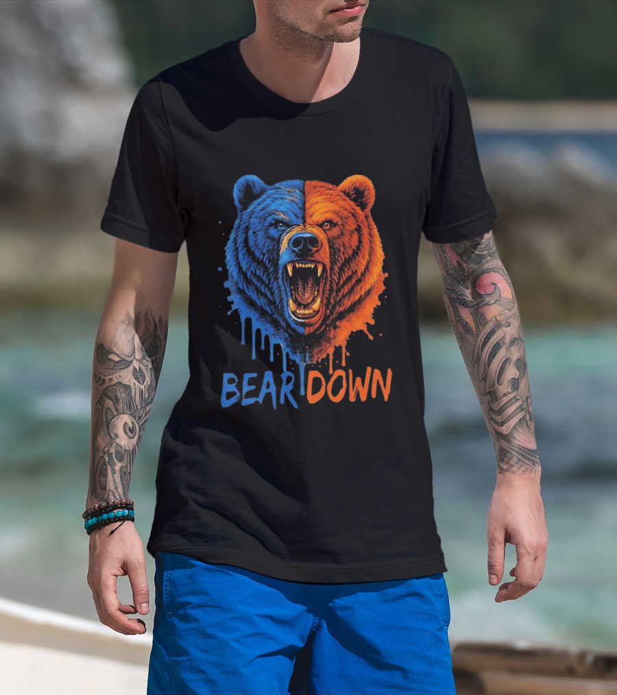 Bear Down Good Better Best Fierce Blue And Orange Bear Face T-Shirt