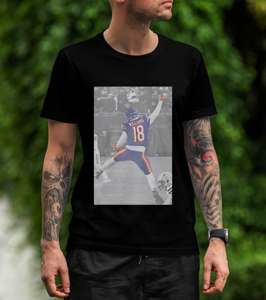 Caleb Williams Iconic Jumpman Football Moment Number 18 Blue And Orange T-Shirt