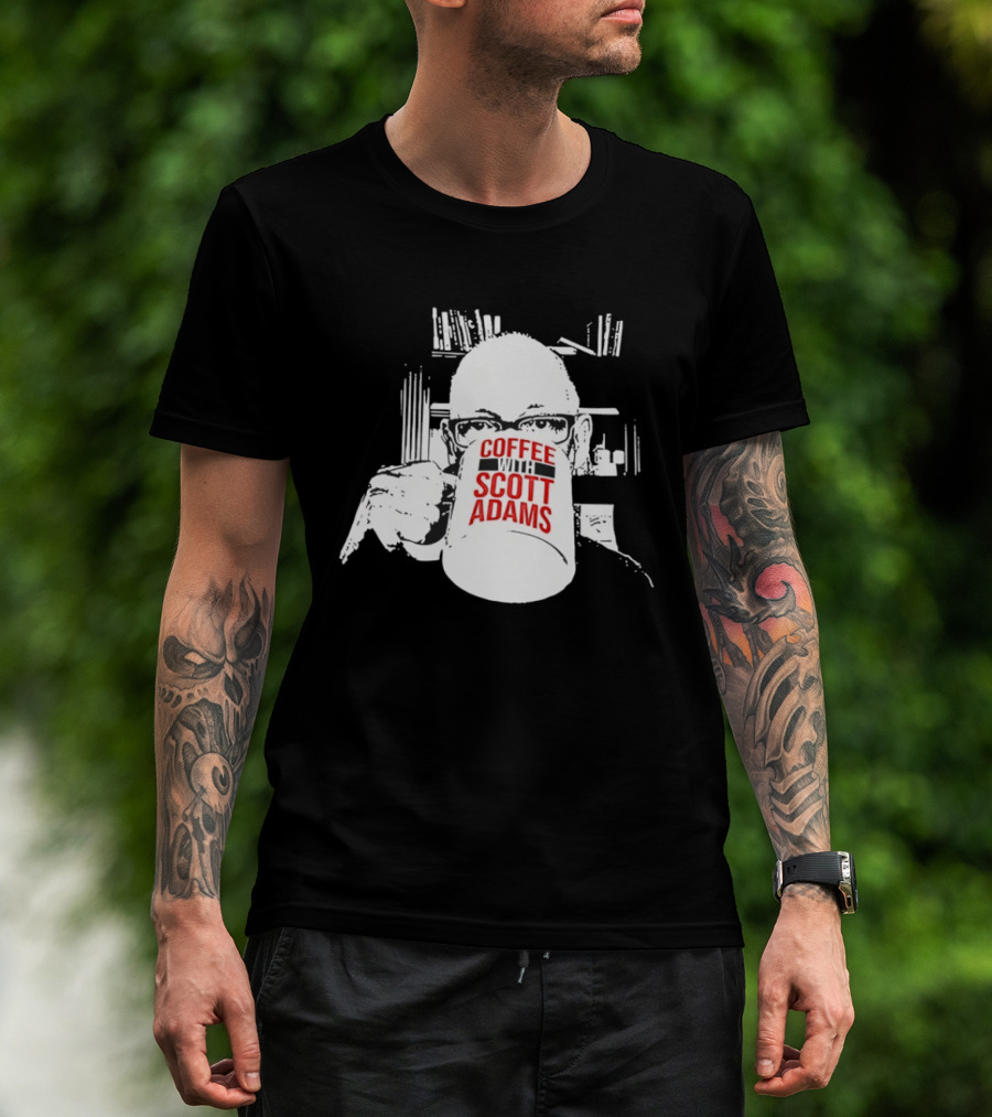 Coffee With Scott Adams Graphic Art And Bookshelves T-Shirt