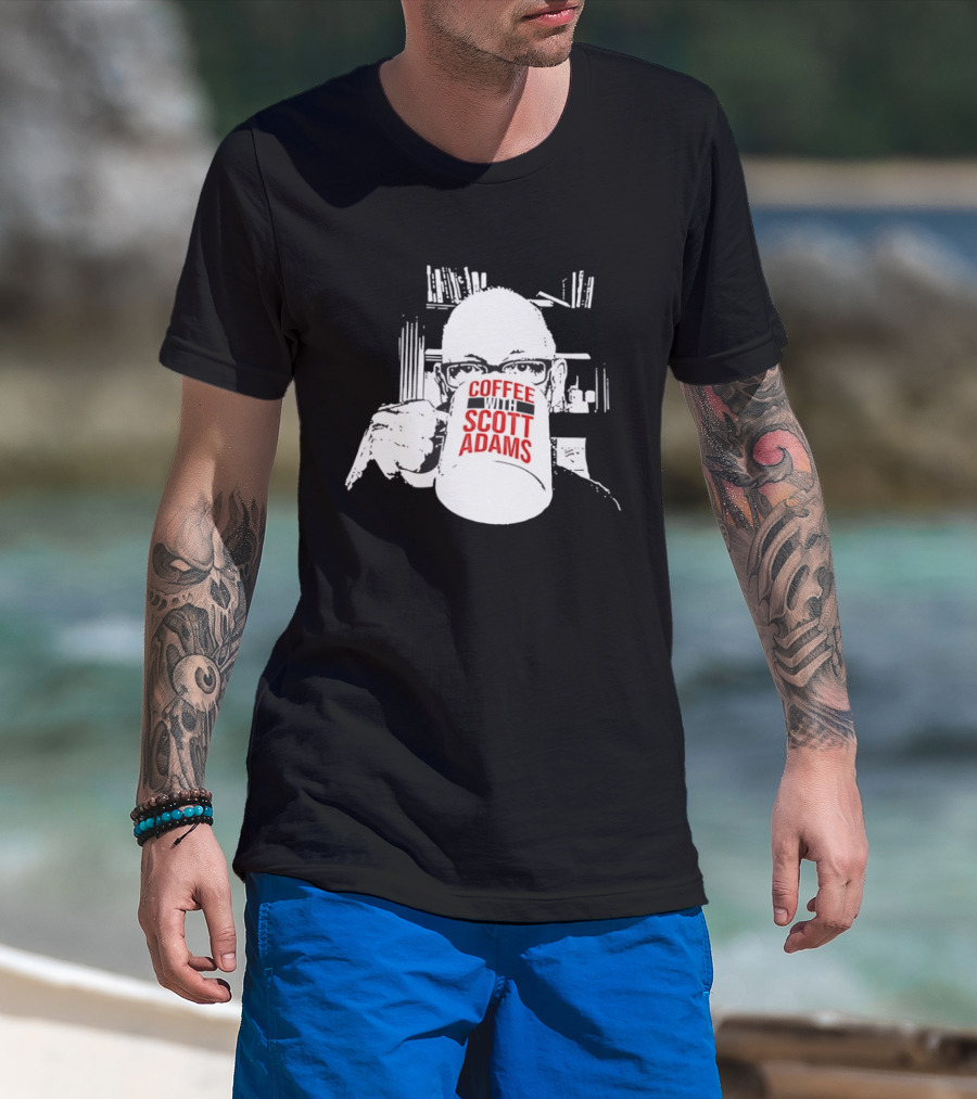 Coffee With Scott Adams Graphic Art And Bookshelves T-Shirt