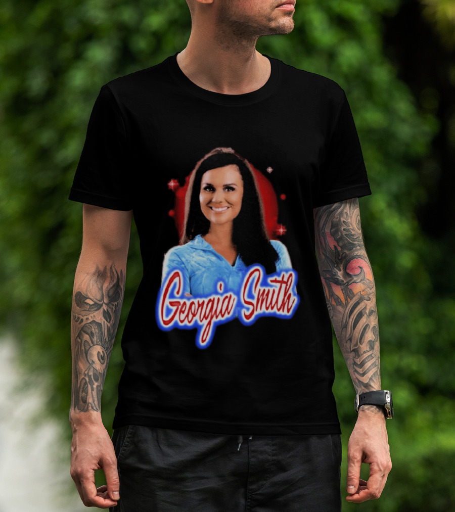 Georgia Smith Blue Top Red T-Shirt