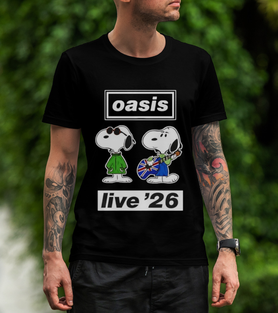 Oasis Snoopy Live '26 Union Jack Guitar T-Shirt