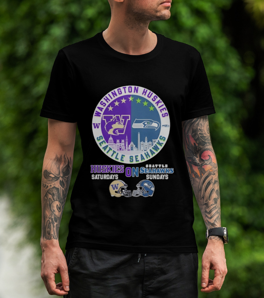 Washington Huskies Saturdays Seattle Seahawks Sundays Football Helmet Mashup T-Shirt