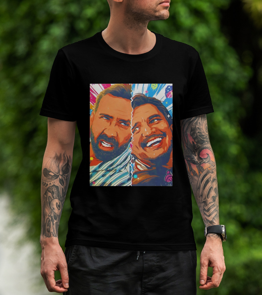 Pedro Pascal Nicolas Cage Colorful Retro Pop Art Face Off T-Shirt