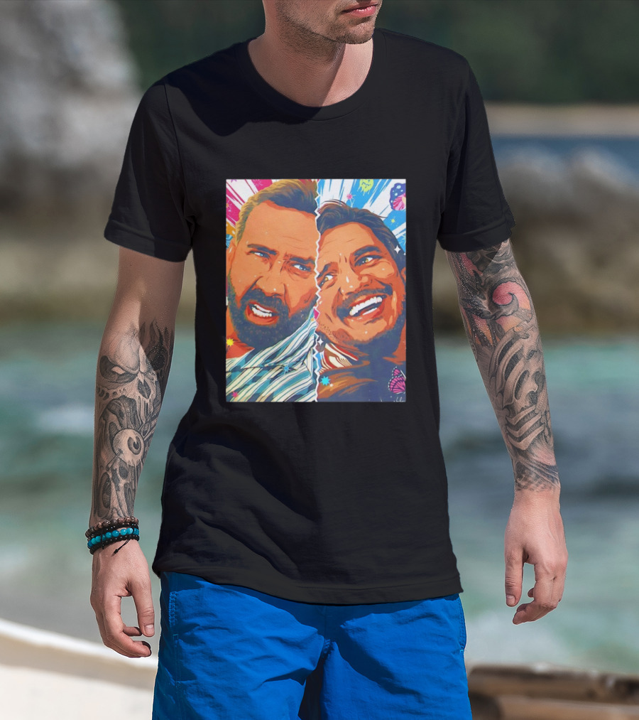 Pedro Pascal Nicolas Cage Colorful Retro Pop Art Face Off T-Shirt