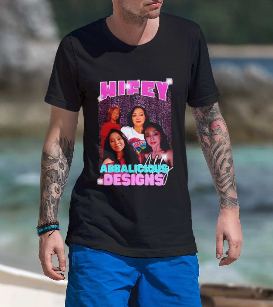 Wifey Abbalicious Designs Pink And Blue Bold Typography With Stylish Women T-Shirt