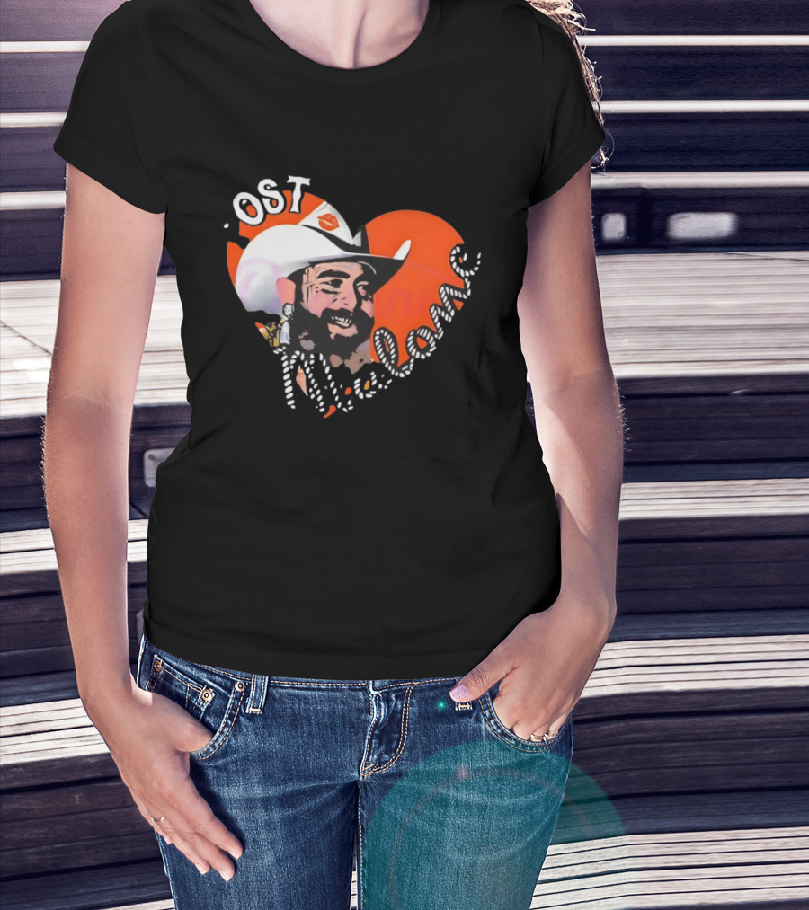 Post Malone Heart Cowboy Hat Red White T-Shirt