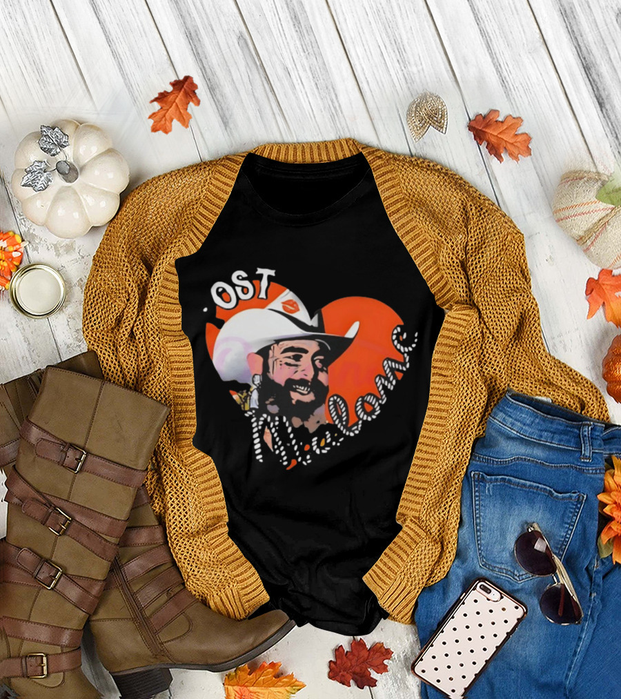 Post Malone Heart Cowboy Hat Red White T-Shirt