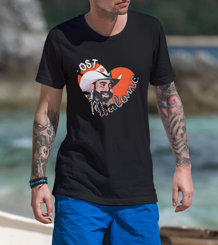 Post Malone Heart Cowboy Hat Red White T-Shirt