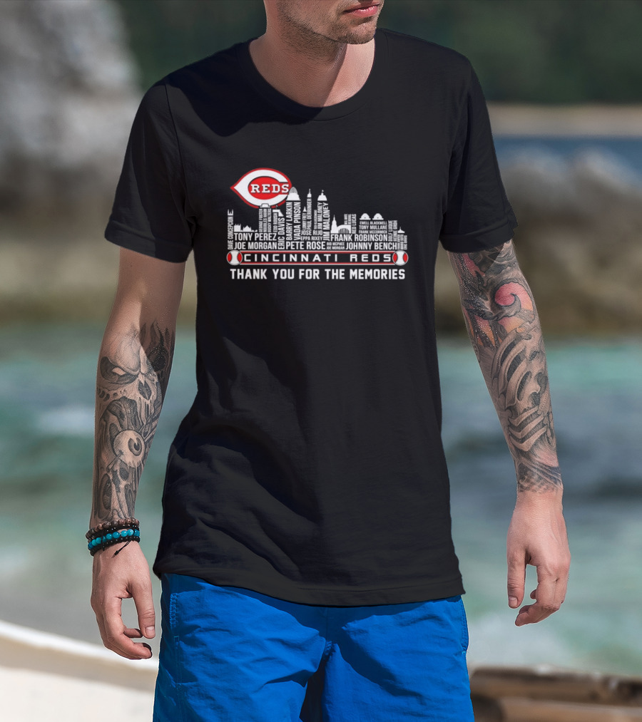 Cincinnati Reds Skyline City Tony Perez Frank Robinson Johnny Bench Thank You For The Memories T-Shirt