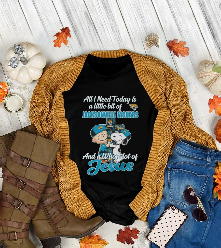 All I Need Today is a Little Bit of Jacksonville Jaguars and a Whole Lot of Jesus Snoopy and Charlie Brown T-Shirt