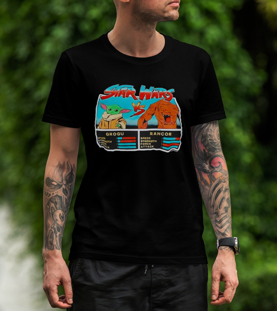 Star Wars Grogu Vs Rancor Speed Strength Force Attack T-Shirt