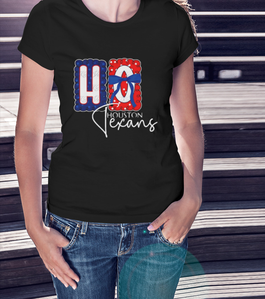 Houston Texans Football HOU Blue Red Bow T-Shirt