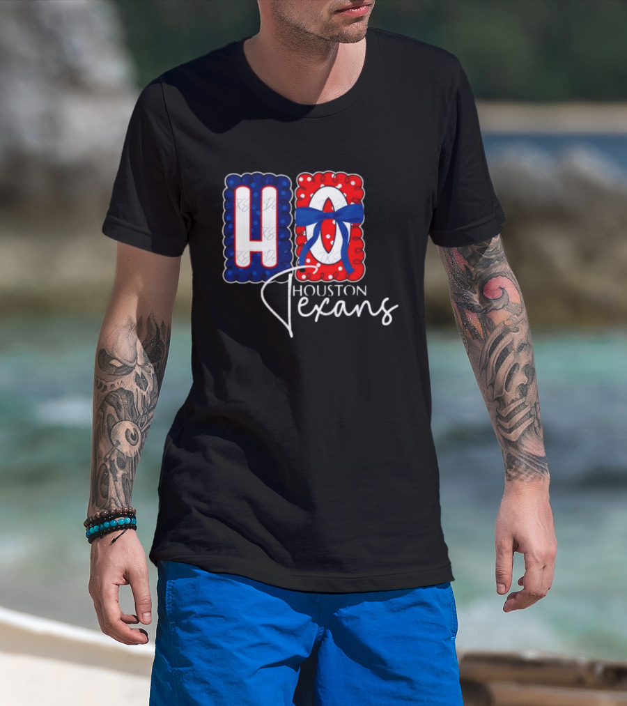 Houston Texans Football HOU Blue Red Bow T-Shirt
