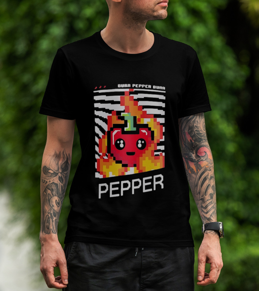 Burn Pepper Burn Pixel Art Pepper Fiery T-Shirt