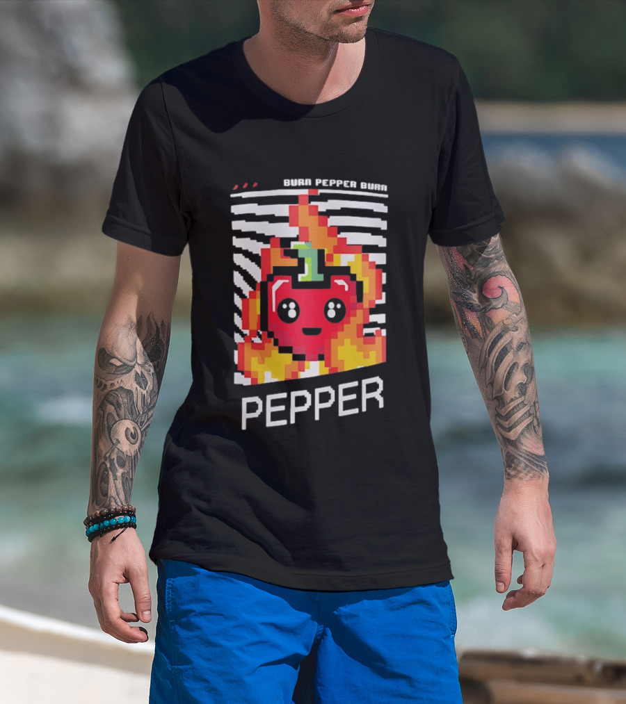 Burn Pepper Burn Pixel Art Pepper Fiery T-Shirt