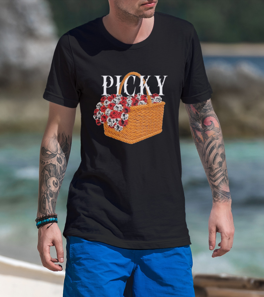 Picky Basket Of Red And White Roses T-Shirt