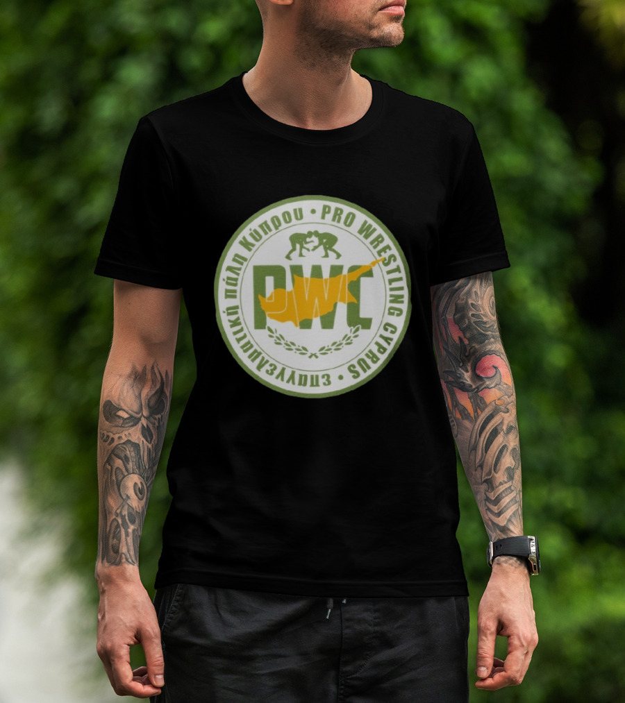 Pro Wrestling Cyprus Grappling Emblem With PWC And Cyprus Map T-Shirt