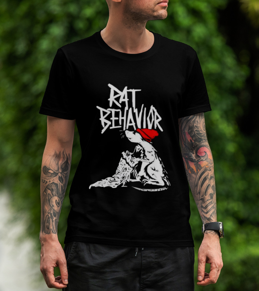 Rat Behavior Graphic With Red Hat And White Rat T-Shirt