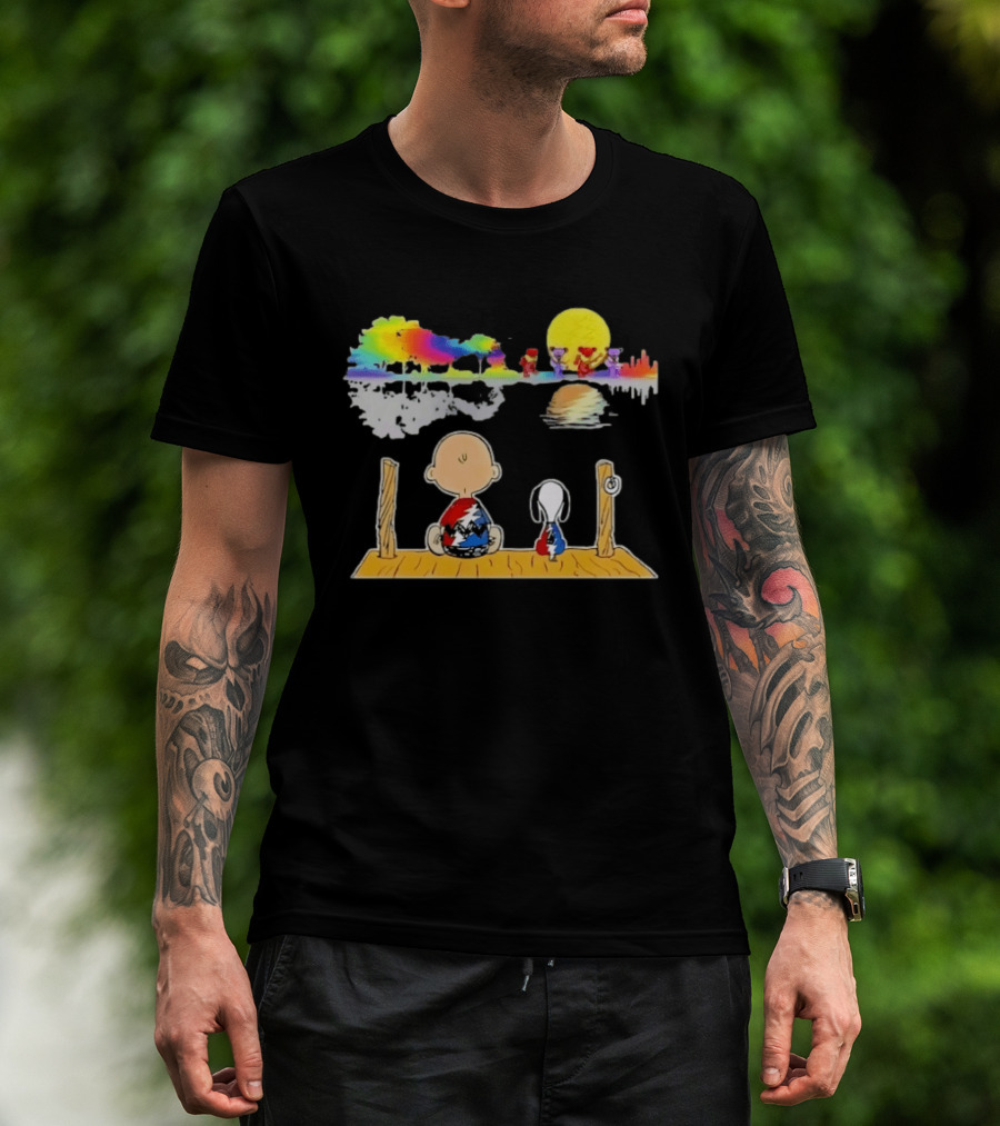 Charlie Brown Snoopy Grateful Dead Dancing Bears Reflective Scene T-Shirt