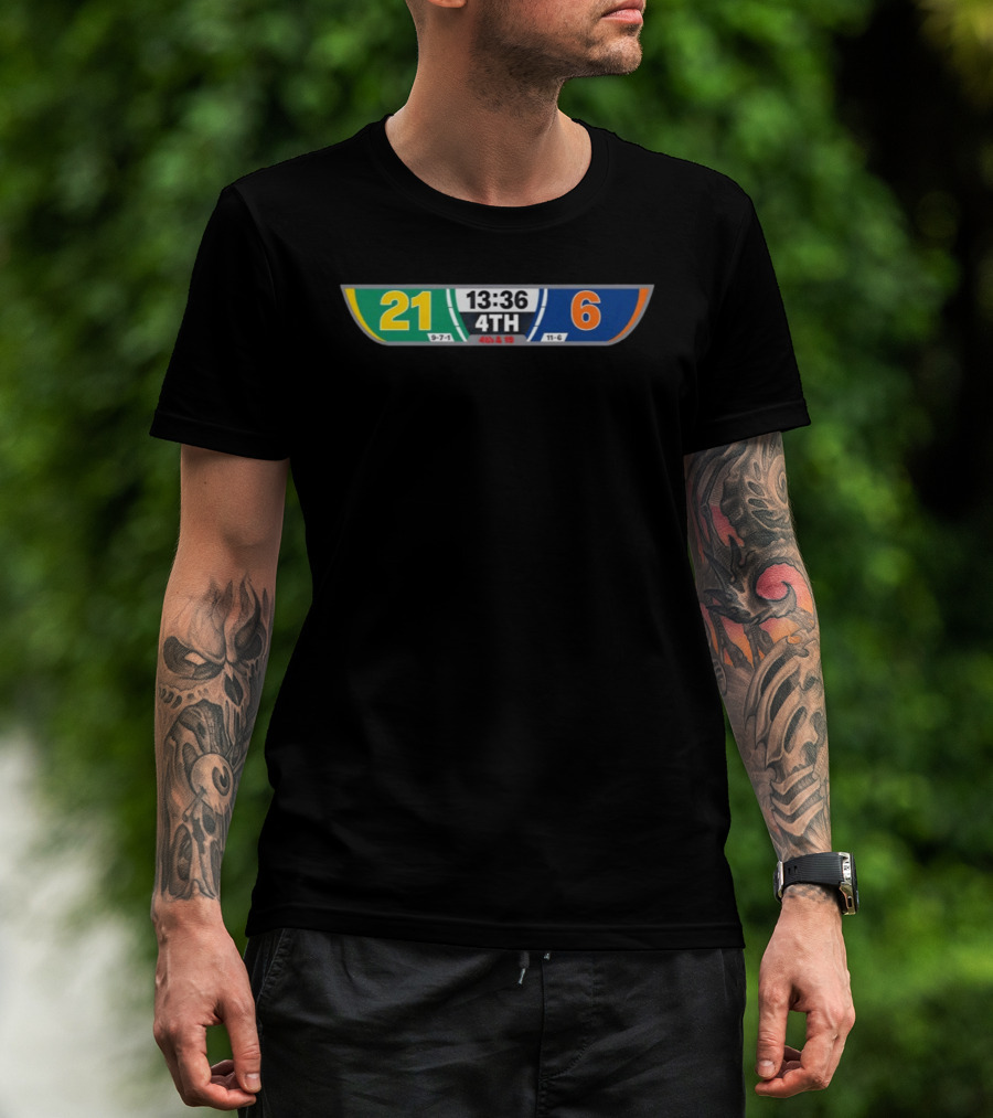 Green Bay Packers 21 Chicago Bears 6 NFL Scoreboard 4th Quarter 13:36 9 7 1 11 6 T-Shirt