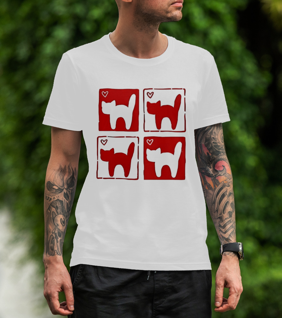 Y2K Cat Love Hearts Retro 2000s Square T-Shirt