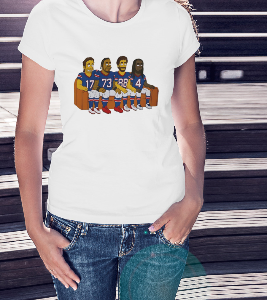 Josh Allen Dion Dawkins Dawson Knox Stefon Diggs Buffalo Bills Cartoon Characters On Couch T-Shirt