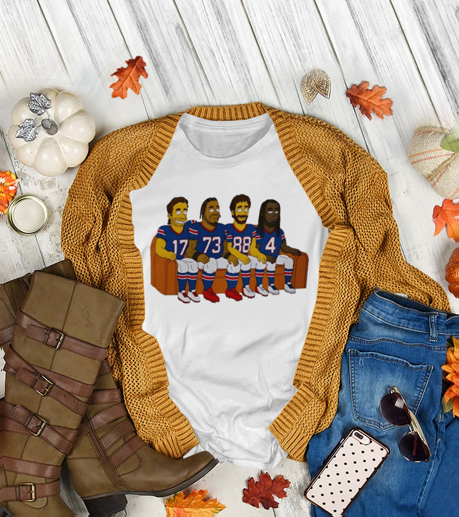 Josh Allen Dion Dawkins Dawson Knox Stefon Diggs Buffalo Bills Cartoon Characters on Couch T-Shirt