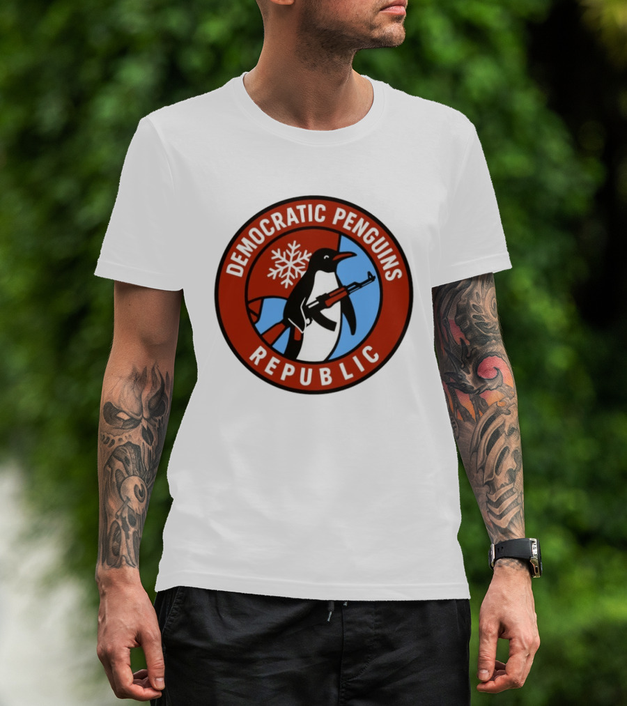 Democratic Penguins Republic Emblem With AK 47 And Snowflake T-Shirt