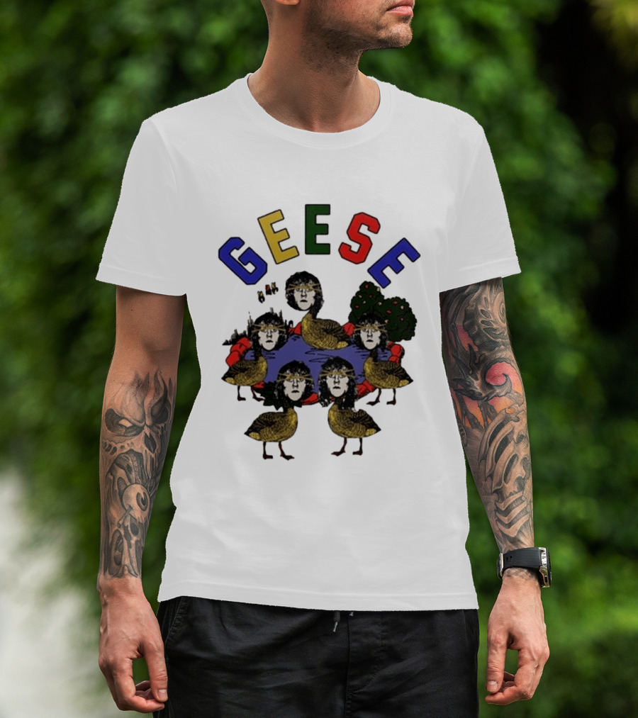 Geese Faces In Pond With Colorful Letters T-Shirt