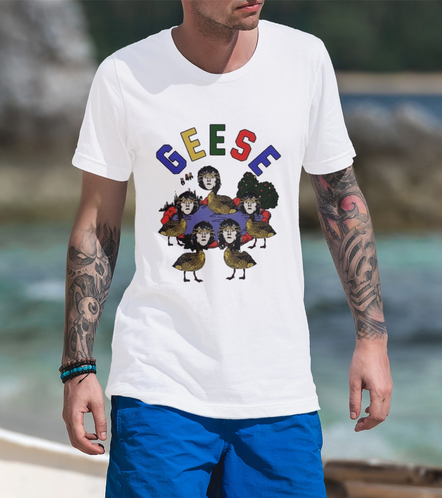 Geese Faces In Pond With Colorful Letters T-Shirt