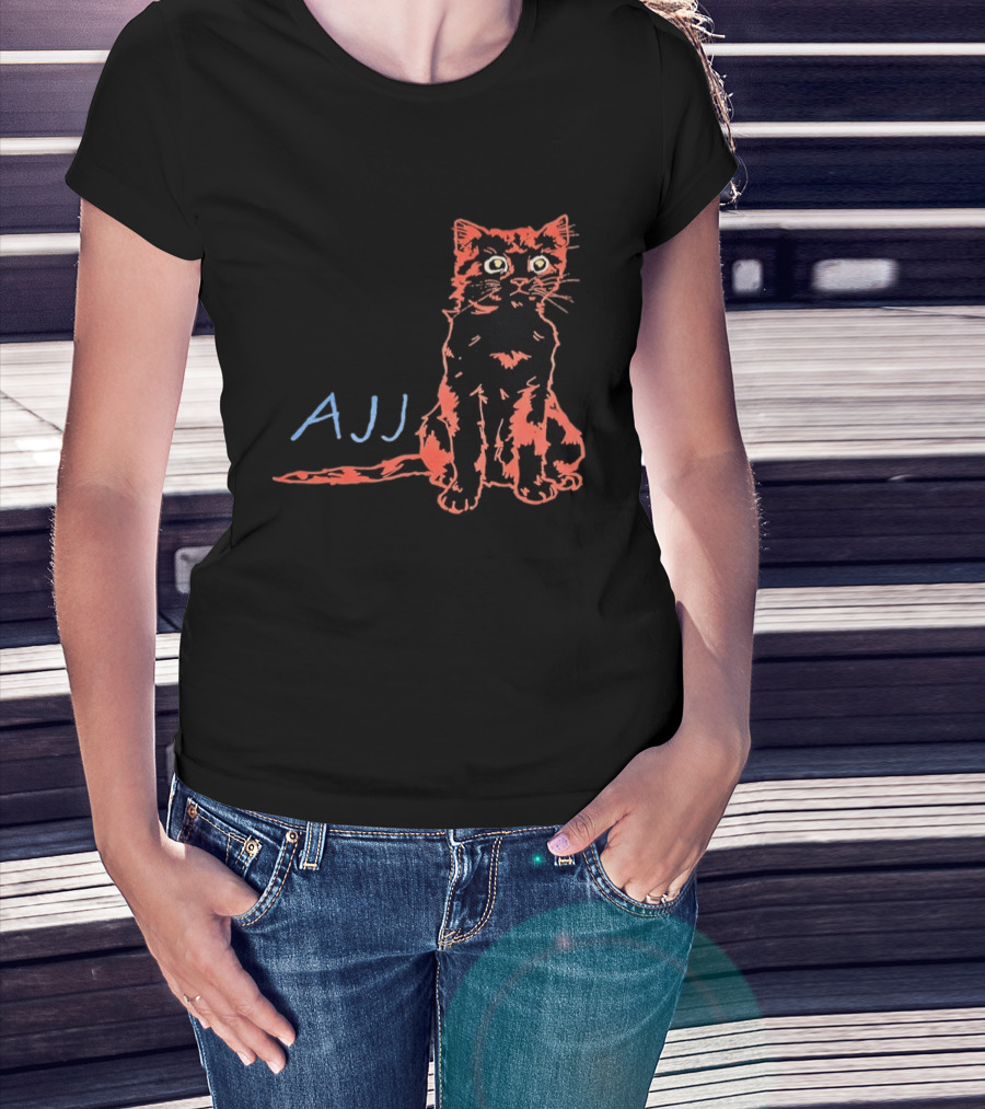 AJJ Cat Vibrant Cartoon Rock Band Merchandise T-Shirt