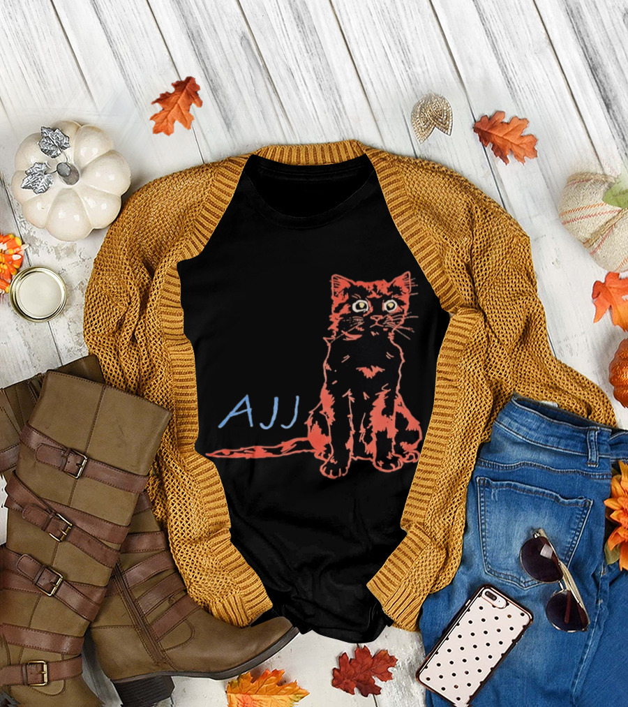 AJJ Cat Vibrant Cartoon Rock Band Merchandise T-Shirt