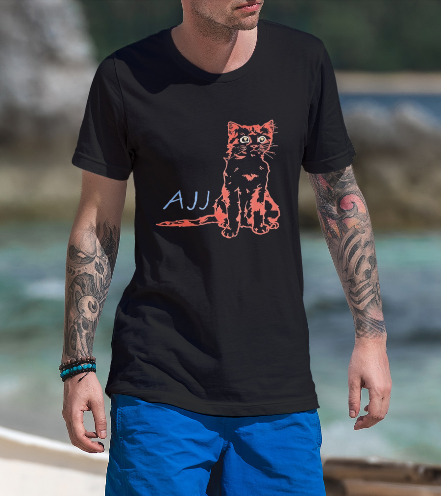 AJJ Cat Vibrant Cartoon Rock Band Merchandise T-Shirt