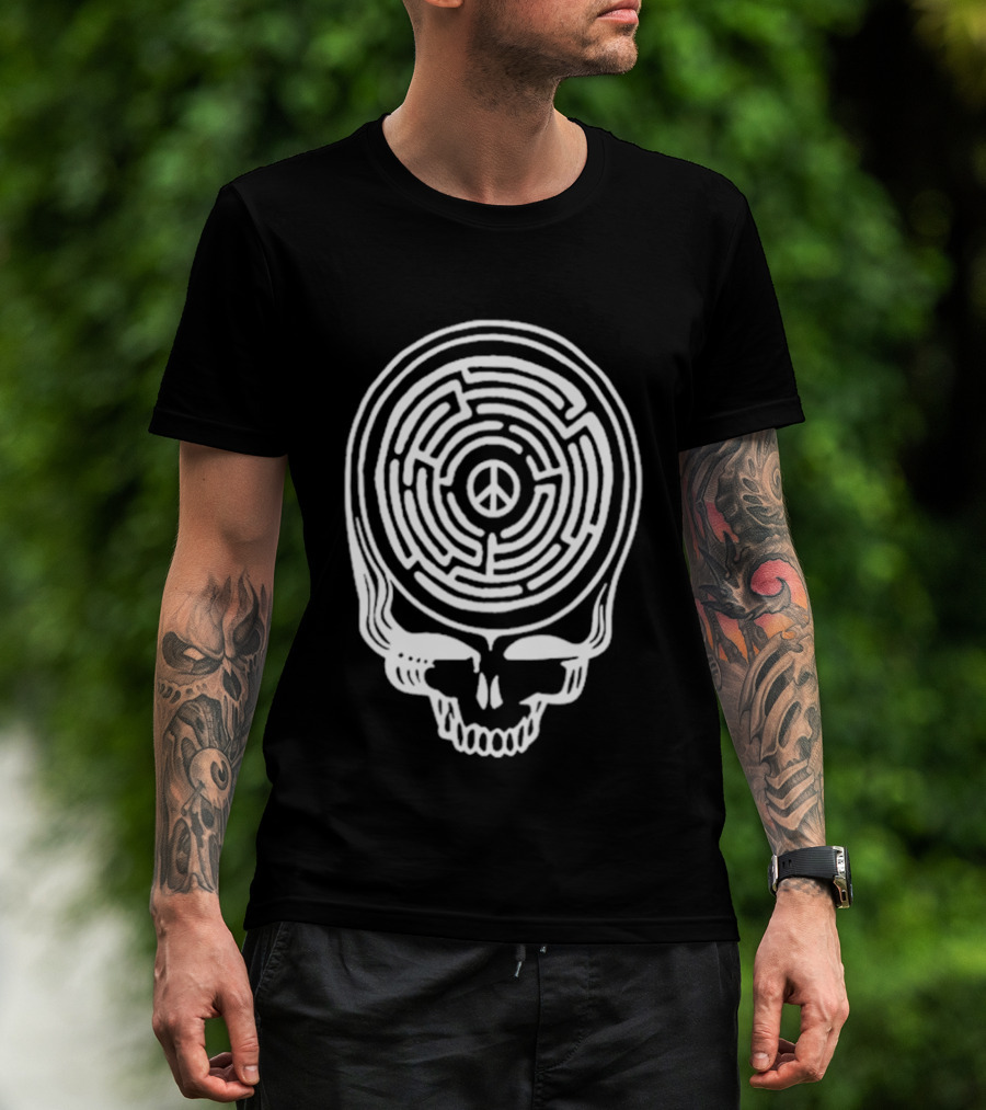 Find Peace Skull Maze Black Cre Neck T-Shirt