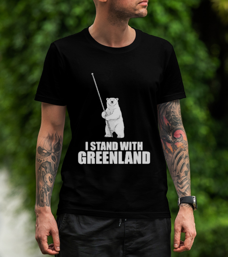 I Stand With Greenland Polar Bear Holding Staff T-Shirt
