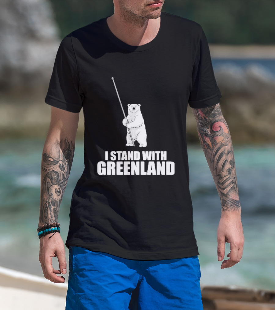 I Stand With Greenland Polar Bear Holding Staff T-Shirt