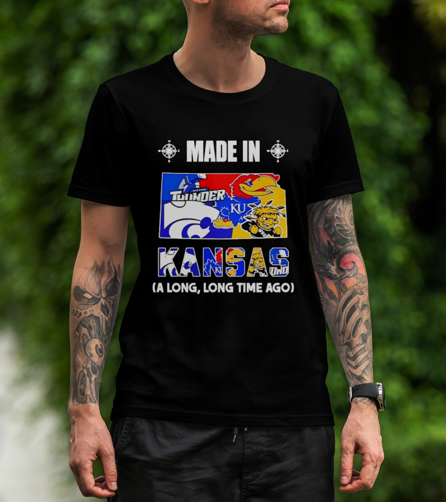 Made In Kansas Long Time Ago Wichita Thunder KU Wildcats Jayhawks Mashup T-Shirt