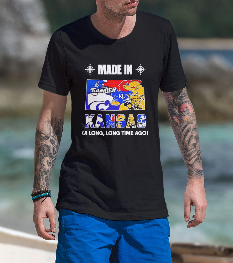 Made In Kansas Long Time Ago Wichita Thunder KU Wildcats Jayhawks Mashup T-Shirt
