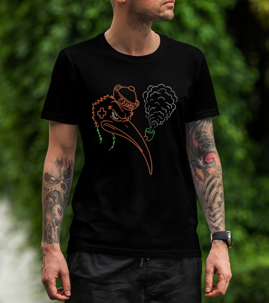Sebastian The Ibis Smoking Pipe Miami Hurricanes Neon Game Day Football T-Shirt