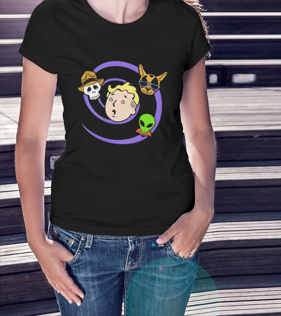 Vault Boy Wild Wasteland Skull Alien Dog T-Shirt