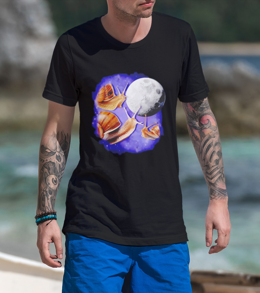 Yearning Snails Moon Cosmic Dreamscape Snail Galaxy T-Shirt